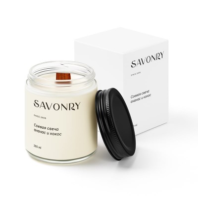 Свеча ароматическая соевая АНАНАС и КОКОС, 200мл