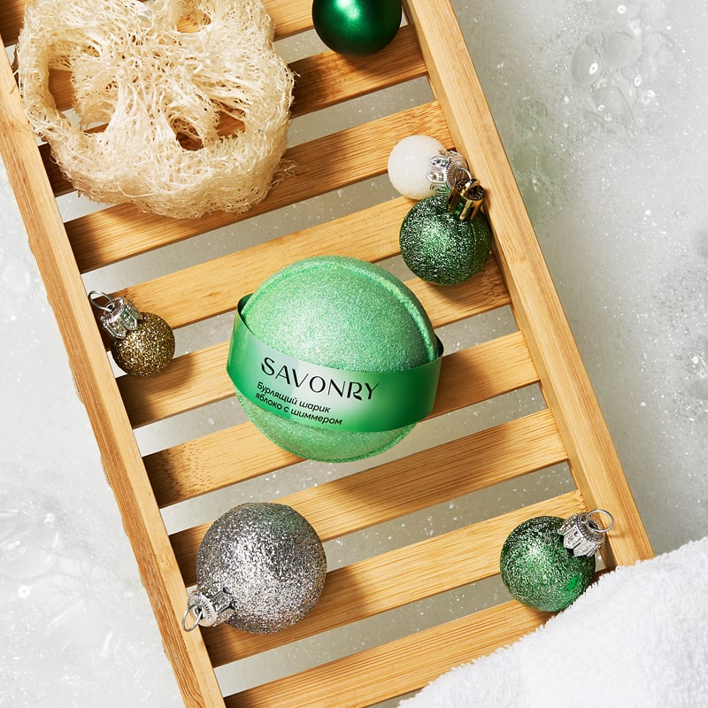 Шарик бурлящий с шиммером Яблоко