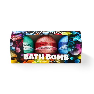 Набор BATH BOMB (Набор бурлящих шариков с шиммером пурпурный-синий-бирюзовый), 3шт.